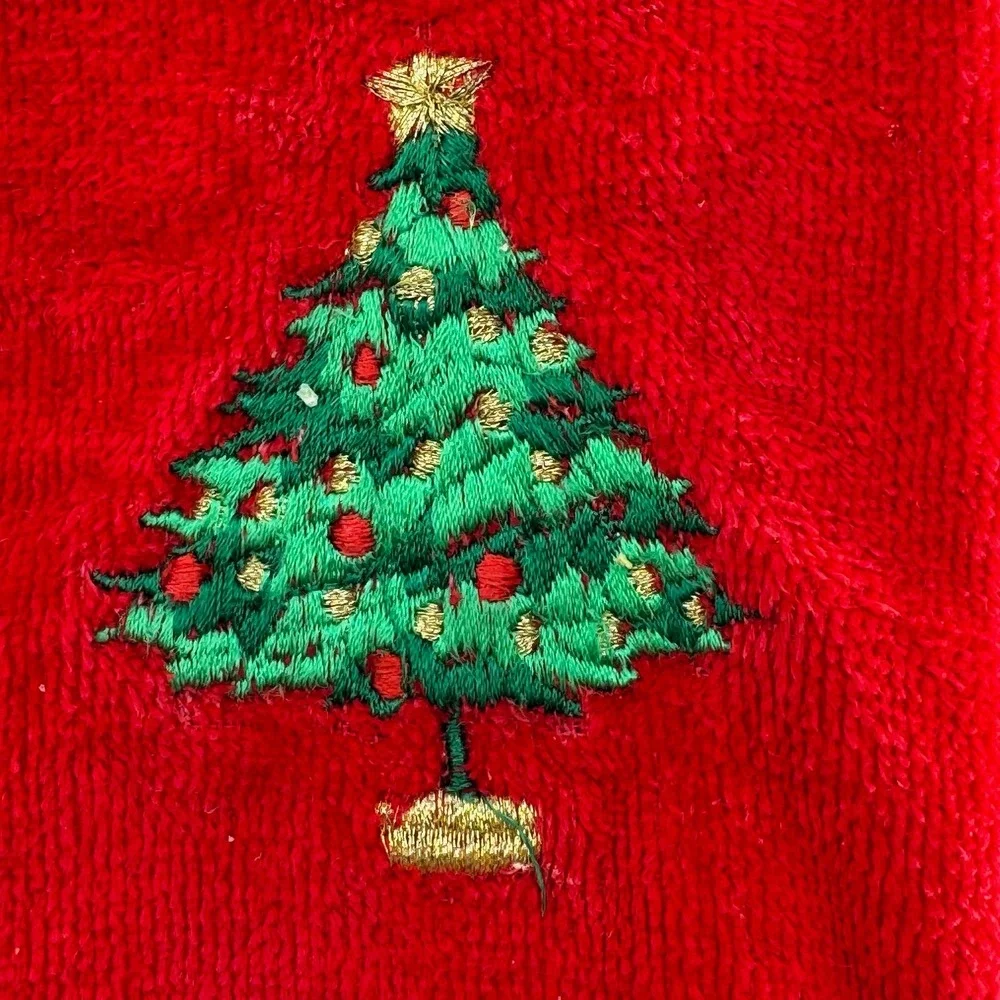 Vtg 70s Fieldcrest Guest Towels SET 2 Powder Room Christmas Tree Holiday Wreath